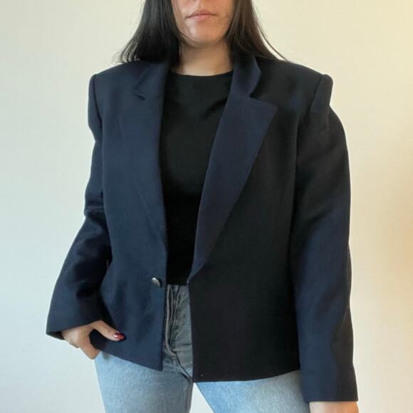 Vintage Koret Navy Blue Wool Blazer Jacket Short Dark Academia Preppy - Picture 2 of 14